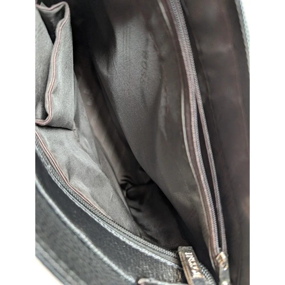 BOSSNI Leather Black Crossbody Handbag Zip Adjustable Strap Pockets NEW